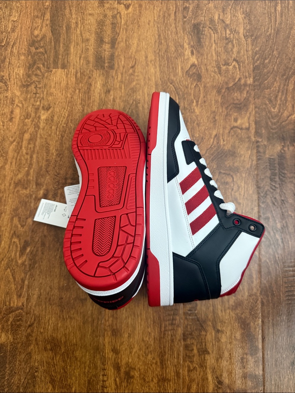 adidas High-Top Sneakers in White, Red & Black - Picture 8 of 14